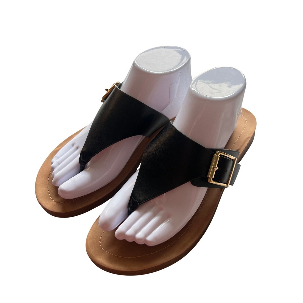 Vintage 7 Eight Suri Black Thong Buckle Sandals‎ Womens 9M Flat Slides